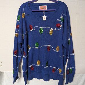 Tipsy Elves Christmas Lights Sweater – Women’s 3XL– Blue Sequin Holiday Ugly